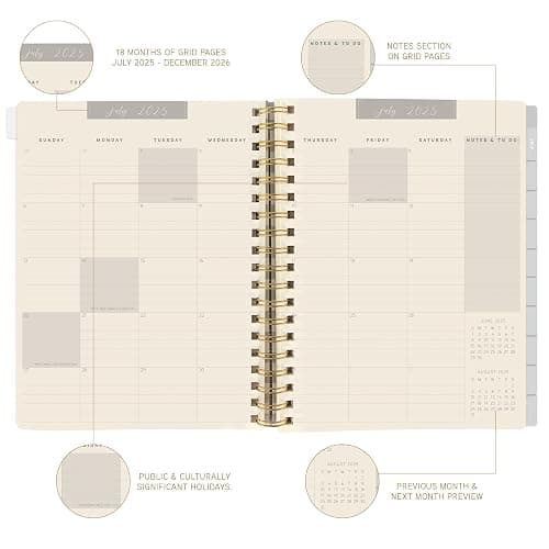 18 Month Planner/Calendar by Graphique, July 2025 – Dec. 2026 Checkerd Peanuts Hardbound Spiral Planner, Monthly Tabs, Holidays, Reminder Stickers, 6” x 8” thumbnail 4