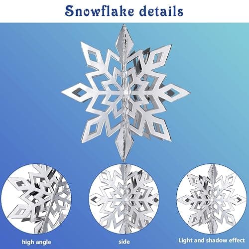 3D Hollow Christmas Winter Hanging Snowflakes Ornaments Decorations Glittery Large Snowflake Pendant Garlands for Winter Wonderland Party Home Decoration (Silver, Light Blue, Dark Blue,18 Pieces) thumbnail 4