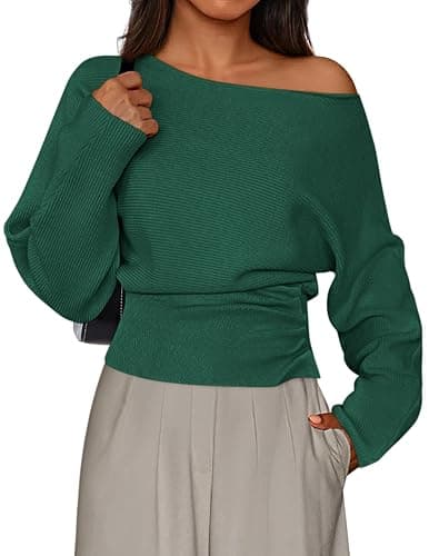 PRETTYGARDEN Women Off The Shoulder Sweater 2025 Fall Trendy Long Batwing Sleeve Knit Pullover Going Out Tops Winter Clothing - Image 1