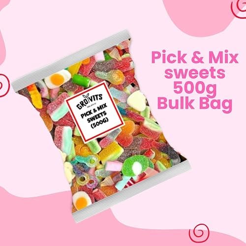 GRO VITS - Pick & Mix Sweets - 500g Pouch Quality Jelly Sweets Classic Retro Candy Selection Assortment Pick and Mix Gummy Gift Bag for Gifting Children & Adults thumbnail 3