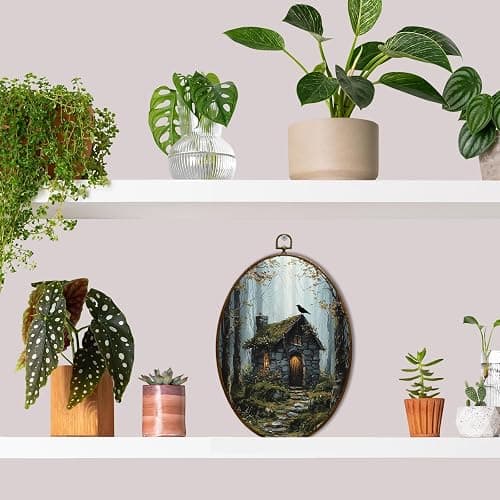JQF Dark Academia Forest Cabin Crow Oval Wall Decor, Dark Cottagecore Oval Canvas Wall Art, Whimsical Fantasy Forest Nature Framed Prints Hanging Decor for Home Bedroom Living Room, 8.5x11.5 Inch thumbnail 5