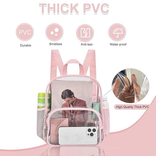 Busiuw Clear Backpack for Stadium Events Clear Backpack 12x12x6 with Front Pocket for Concert Sport Events Work Travel (Pink) thumbnail 6