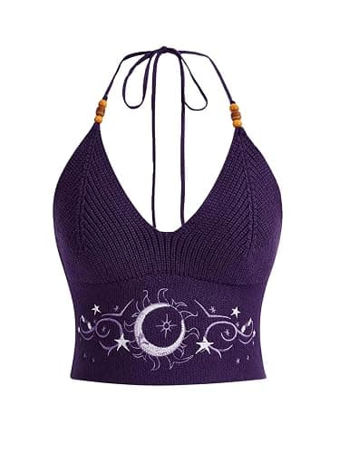 Verdusa Women's Y2k Halter Tops Gothic Clothes Summer Going Out Tops Crochet Cami Tie Boho Cowgirl Outfits - Image 1