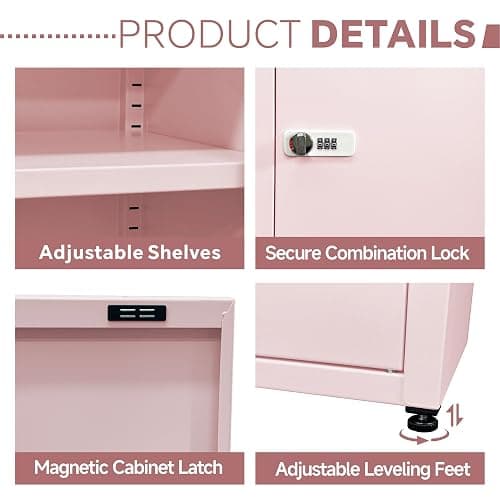 MIOCASA Metal Storage Cabinet with Lock, 3 Adjustable Shelves Single Door Steel Locker for Home, Office & Garage (Pink) thumbnail 6