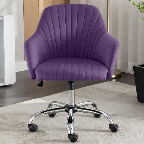 Anwickhomk Purple Vanity Desk Chair Comfy with Back and Wheels,Velvet Rolling Office Chair for Vanity Makeup Room,Height Adjustable,360 Swivel (Purple) - Image 1