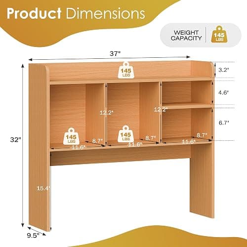 Nova Microdermabrasion Wooden Desktop Bookshelf with 6 Shelves–3-Tier Desk Organizer Hutch for Computer Desk, Home or Office (Natural) thumbnail 3