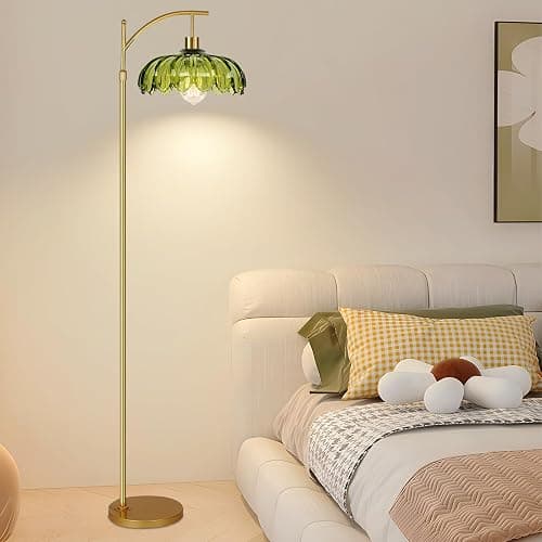 Gold Floor Lamps for Living Room Glass Vintage Floor Lamp with Remote Control,Dimmable Mid Century Modern Standing Lamp with 3 Color Temperature Tall Flower Lamp Brass Floor lamp for Bedroom Corner thumbnail 9