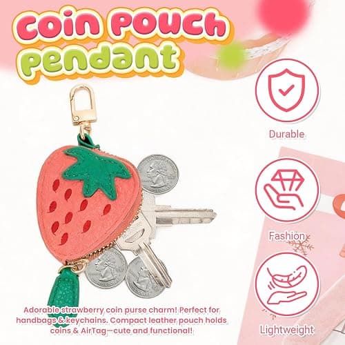 shuielai Cute Fruit Coin Purse Keychain, Mini Leather Bag Charms & Pouch Holder for Keys, Handbag, Backpack, Tote Kawaii Strawberry Lemon Charms Accessories Gift for Girls Women (WXC251204) thumbnail 5