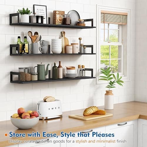 Harwaya Large Floating Book Shelves for Wall Set of 3, 36 Inch Long Wall Mount Bookshelf for Bedroom, Heavy Duty Wood Hanging Bookshelves for Books, Laundry Living Room Classroom Library -Black thumbnail 7
