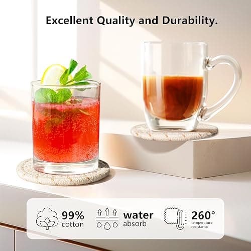 Lazebox Coasters Set of 8 for Drinks, Beer, Coffee, Cotton Woven 4 Colors Absorbent Coaster with Holder, Boho Coasters for Home Decor Tabletop Protection Suitable for Kinds of Cups, Coffee thumbnail 4