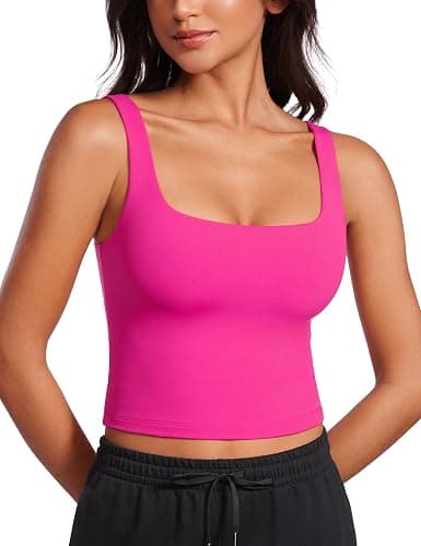 CRZ YOGA Womens Butterluxe Double Lined Square Neck Tight Tank Tops Sleeveless Workout Cropped Casual Yoga Fitted Shirts - Image 1
