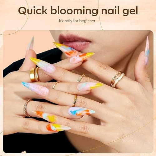 Modelones Blooming Gel Nail Polish, 15ml Clear Marble Nail Design Kit UV LED Soak Off Nail Art Accessories for Spreading Effects, Marble, Floral Print, Watercolor Design thumbnail 2