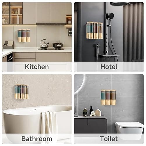 Shampoo and Conditioner Dispenser,Shower Dispenser 3 Chamber No Drill Shampoo Dispenser for Shower Wall Mounted Shower Soap Dispenser for Bathroom Hotel,Large Capacity 3 * 500ML,Gold thumbnail 6