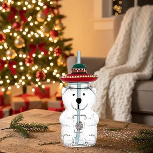2025 New Bear Straw Cup, Cute Bears Glass Cup with Straw, 20oz Reusable Glass Tumbler with Lid for Iced Coffee, Milk Tea, and Cocktails, Dishwasher Safe (green) thumbnail 6