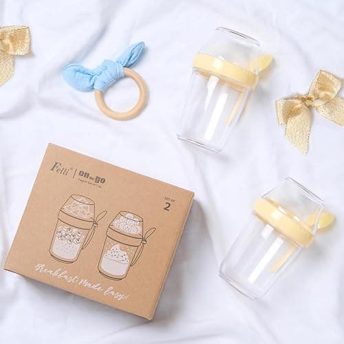 Felli On The Go Yogurt Parfait Snack Cup with Lid, Reusable Leak Proof Acrylic Travel Container for To Go Cereal Granola Milk, 12 oz Clear Mason Jar with Spoon & Crunch Fruit Holder (2, Yellow) thumbnail 6
