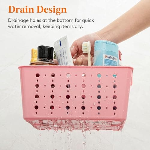 Lifewit Portable Shower Caddy with Handle, 1 Pcs Plastic Shower Caddy Dorm with Holes, Clean Organizer Basket for Bathroom, College, Dorm Room Essentials, Pink thumbnail 5