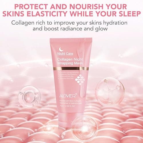 Collagen Night Wrapping Mask, Collagen Face Mask Overnight Peel-Off, Reduces Sagging, Plumper Skin, Deep Moisture & Skin Rejuvenation, 75ml / 2.53 fl. Oz (Brush Included) thumbnail 4