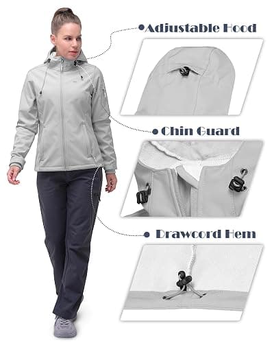 33,000ft Women's Softshell Jacket, Fleece Lined Warm Jacket Light Hooded Windproof Coat for Outdoor Hiking thumbnail 5