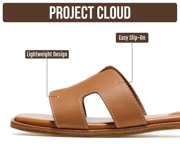 Project Cloud 100% Genuine Leather Sandals Women Flats For Women (Jannel) | Sandals for Women Fashion Flat Womens Sandals with Memory Foam Insole Slides Sandals Women Footwear Mules Women's Sandals thumbnail 3
