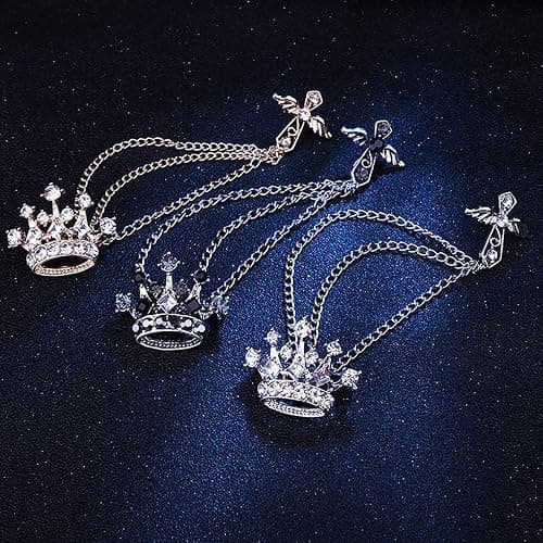 Cross Crown Long Chain Brooch, Rhinestone Tassel Brooch Pin,Retro Crystal Suit Pins Collar Pin,Coat Tassel Chain Lapel Pins for Men's Suit Accessories thumbnail 6