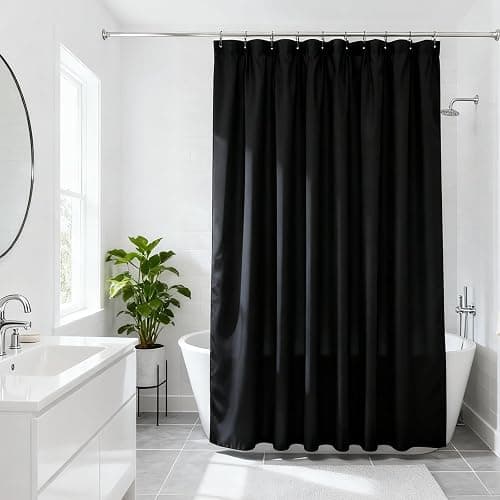 Jolilight 36x72 Black Linen Shower Curtain, Heavy Duty Cloth Bath Curtain Set with 12 Plastic Hooks Simple Hotel Spa Quality Luxury Shower Curtain for Bathroom, Water Repellent, 36Wx72L thumbnail 2