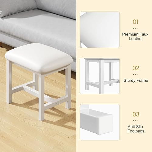 WBKATN White Vanity Stool, Small Vanity Chair, Cute Makeup Bench Seat with Leather Cushioned, Desk Stools for Bedroom, Bathroom, Entryway, Living Room, Office thumbnail 6