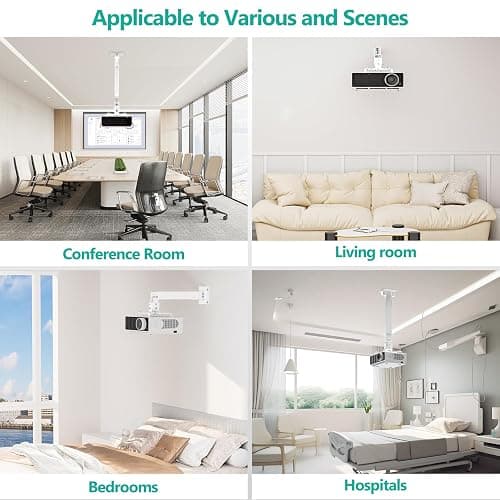 WALI Projector Mount Ceiling/Wall - Universal 3-in-1 Bracket with Extension Pole, Height Adjustable Holder for LCD/DLP Projectors, Supports up to 44lbs, White (PM-003-W) thumbnail 8