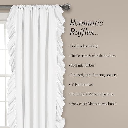 Lush Decor Reyna Ruffle Window Curtain Panel Set, Pair, 54" W x 45" L, White - Flowy Curtain Set - Romantic Ruffle Curtains for Bedroom, Living room, or Dining Room - Farmhouse & Cottage Home Decor thumbnail 7