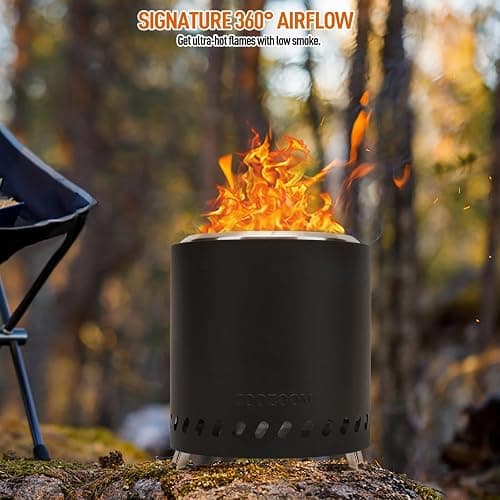 COOZOOM Portable Table Top Fire Pit with Stand, 8.6" Stainless Steel Mini Outdoor Low Smoke Burning Tabletop Firepit Fueled by Pellets or Wood, for Outside Camping Black thumbnail 2