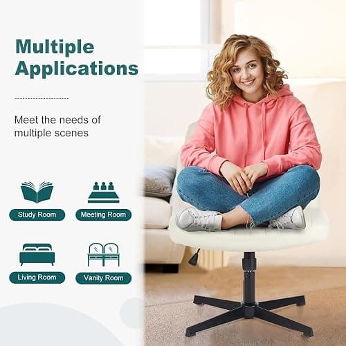 OLIXIS Criss Cross Legged Chairs Armless No Wheels Wide Seat Height Adjustable Swivel Padded PU Leather Home Office Desk Seating for Bedroom, Student, Study Room thumbnail 4