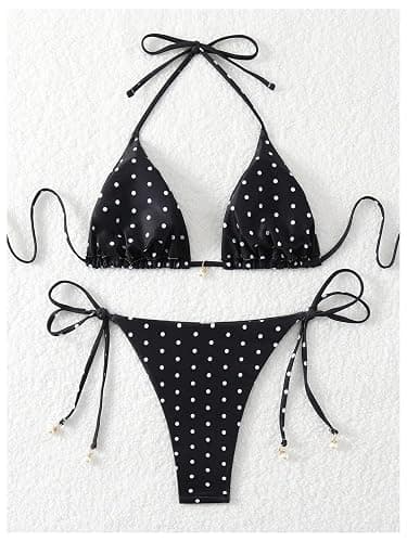 SOLY HUX Women's Polka Dots Print Bathing Suit Halter Triangle Tie Side Bikini Sets Two Piece Swimsuit thumbnail 3