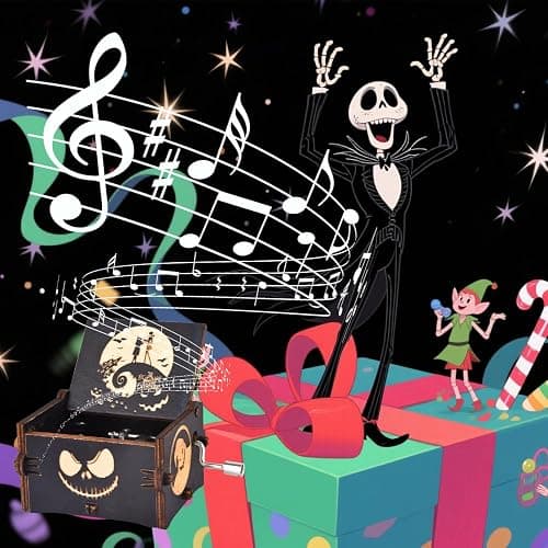 Aokely Before Christmas Music Box,Engraving Nightmare Musical Box Melody Plays This is Halloween Home Decor for Halloween Valentine's Day Christmas thumbnail 2
