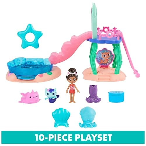 Gabby's Dollhouse, Purr-ific Pool Playset with Gabby and Mercat Figures, Color-Changing Mermaid Tails and Pool Accessories Kids Toys for Ages 3 and Up thumbnail 3