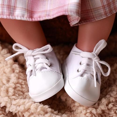 BABESIDE Reborn Baby Doll Shoes, 17-22 Inch Baby Doll Accessories Doll Canvas Shoes with Laces for Realistic Babydolls Girls & Boys, White with Letter Pattern thumbnail 2