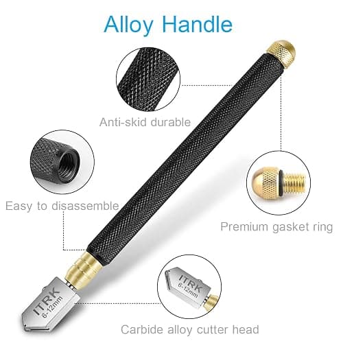 Glass Cutter 2mm-20mm, Upgrade Glass Cutter Tool, Pencil Style Oil Feed Carbide Tip for Glass Cutting/Tiles/Mirror/Mosaic. thumbnail 5