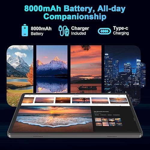 Android 15 Tablet with Keyboard - 26GB RAM + 256GB ROM, 2TB Expand, 10 inch 2-in-1 Tablets with 5G/2.4G WiFi, 8000mAh, BT5.0, 5MP+13MP, Split Screen, Widevine L1, Mouse, Case, Stylus (Black Case) thumbnail 7