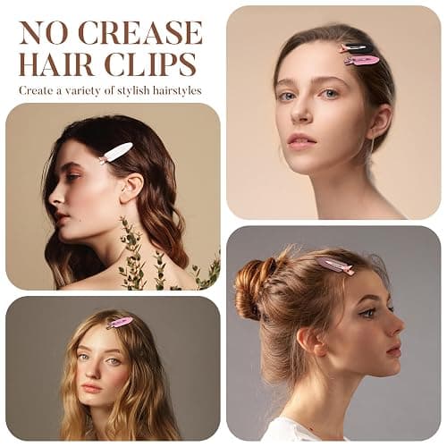 D 8 Pcs No Bend No Crease Hair Clips - Flat Makeup Clip for Women and Girls - Creaseless Hair Clips for Hairstyling Bangs Salon Rose Gold Handle - Black white Pink Brown thumbnail 6
