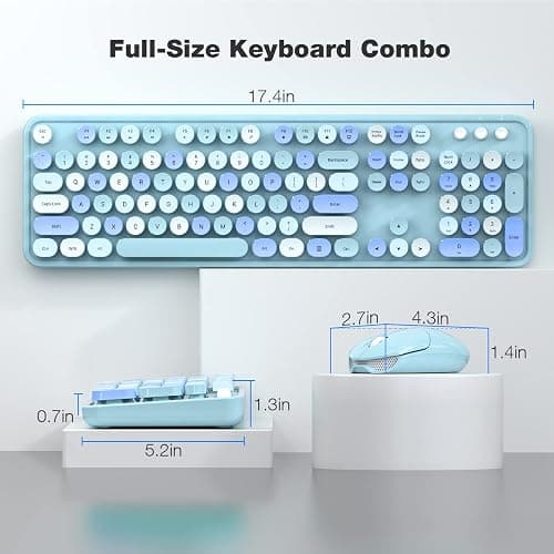 KNOWSQT Wireless Keyboard and Mouse Combo, Blue Colorful 2.4G Typewriter Full-Size Cute Keyboards - USB Receiver Plug and Play, for Computer, PC, Laptop, Desktop, Windows thumbnail 7