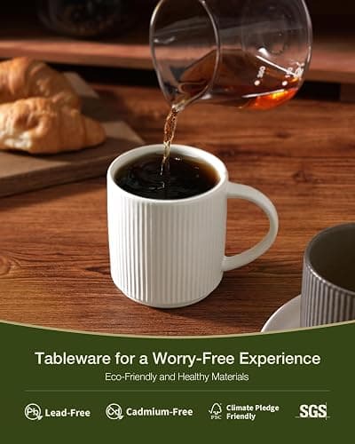famiware Coffee Mug Set for 8, Star 12 oz Catering Mugs Cup Set with Handle for Coffee, Tea, Cocoa, Milk - Ceramic Stoneware Drinkware Set, Matte White thumbnail 4