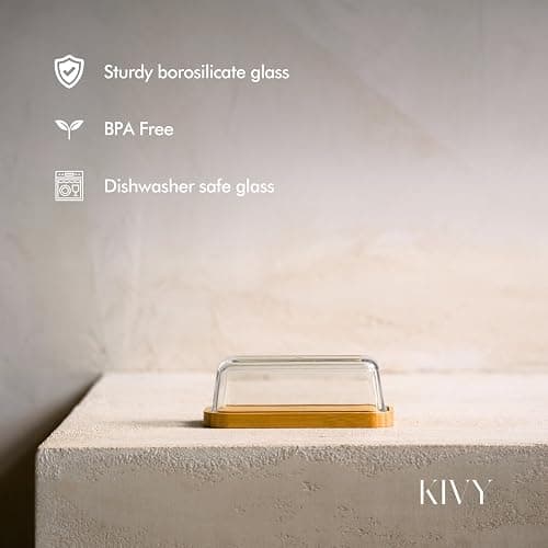 KIVY Glass butter dish with airtight lid that keeps butter soft - For countertop and refrigerator door shelf - Butter tray with lid fridge - Butter holder for counter - Covered butter dishes thumbnail 8
