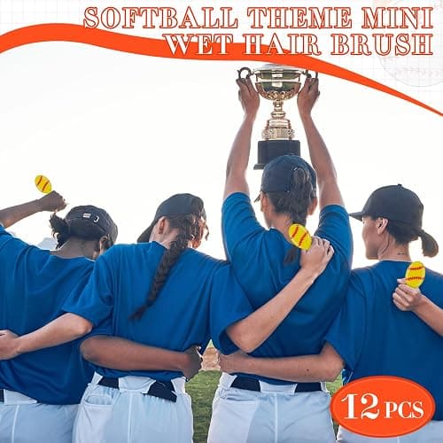 SiliFine 12 Pcs Mini Detangling Hair Brushes for Softball Team Gifts, Sports Parties - Plastic with Yellow Bristles thumbnail 6