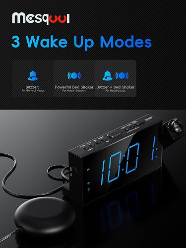 Mesqool Projection Alarm Clock, Loud Vibrating Alarm Clock for Heavy Sleepers, Adjustable Projection Brightness,Hearing Impaired & Deaf People, Digital Alarm Clock with USB Charging Port thumbnail 5