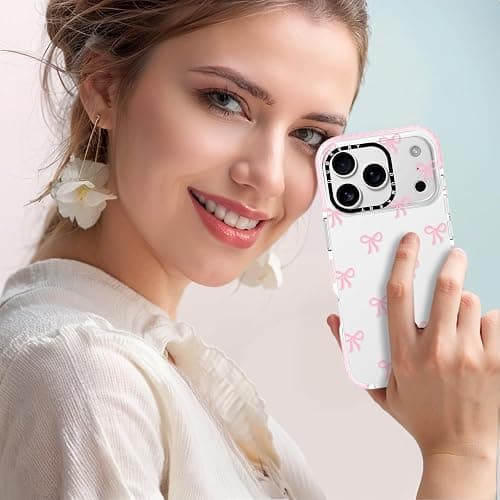 Dumkery Girly Phone Case Compatible with iPhone 17 Pro Max, Cute Bow Aesthetic Pattern Print Cases, Soft TPU Anti Yellowing, Anti Shock Cover for Girls Women Pink thumbnail 6