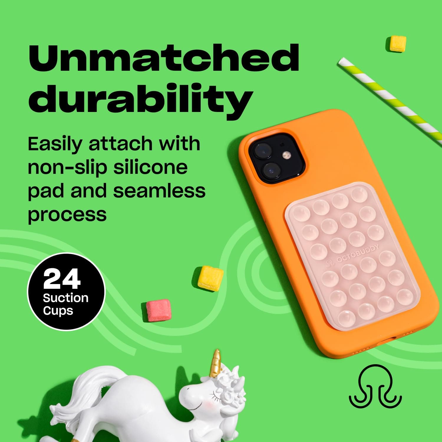 OCTOBUDDY - Funda de silicona con ventosa para teléfono con soporte calcomanía, manos libres, fuerte agarre para selfies y videos, duradero, fácil de usar, compatible con iPhone y Android, 2.25 x 3.25 thumbnail 4
