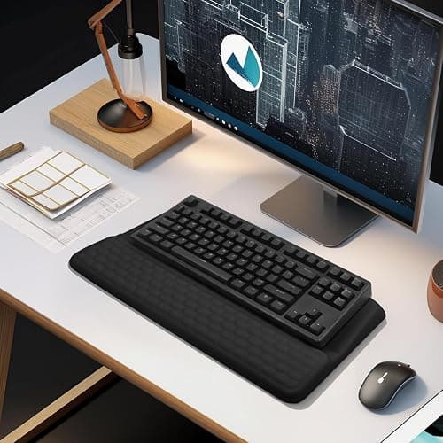Computer Keyboard Stand Pad with Wrist Rest, Ergonomic Comfy Tilted Keyboard Stand Riser Holder Pad for Office Home (Black) thumbnail 2