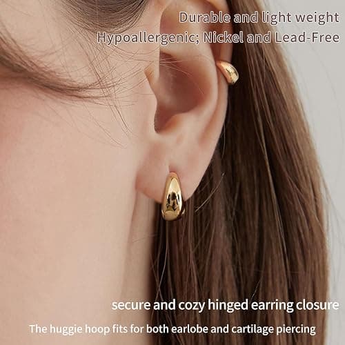 Gold Hoop Earrings for Women 14K Gold Plated Hoops Simple Gold Huggie Small Hoop Earrings Set Cartilage Hypoallergenic Earrings Everyday Jewelry for Women thumbnail 3