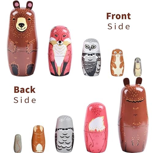 Tngan Russian Nesting Dolls, Bear Wooden Stacking Set, 5 Pcs | Bear Animal Design, Wooden 5-Piece Stacking Set, Display Decor, Gift for Kids and Collectors thumbnail 4