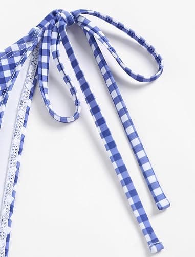 ZAFUL Tankini Swimsuits for Women Gingham Bow Decor Ruched Back Cross Tie Tankini Set Tummy Control 2 Piece Bathing Suits thumbnail 6