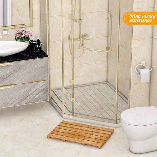 Bath Mat for Luxury Shower - Non-Slip Bamboo Sturdy Water Proof Bathroom Carpet for Indoor or Outdoor Use thumbnail 2