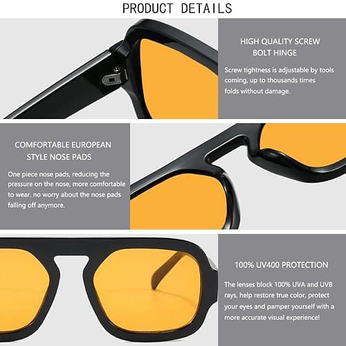 MUNSADE Trendy Square Aviator Sunglasses for Women Flat Top Designer Stylish Frame Sun Glasses Vintage Shades thumbnail 4
